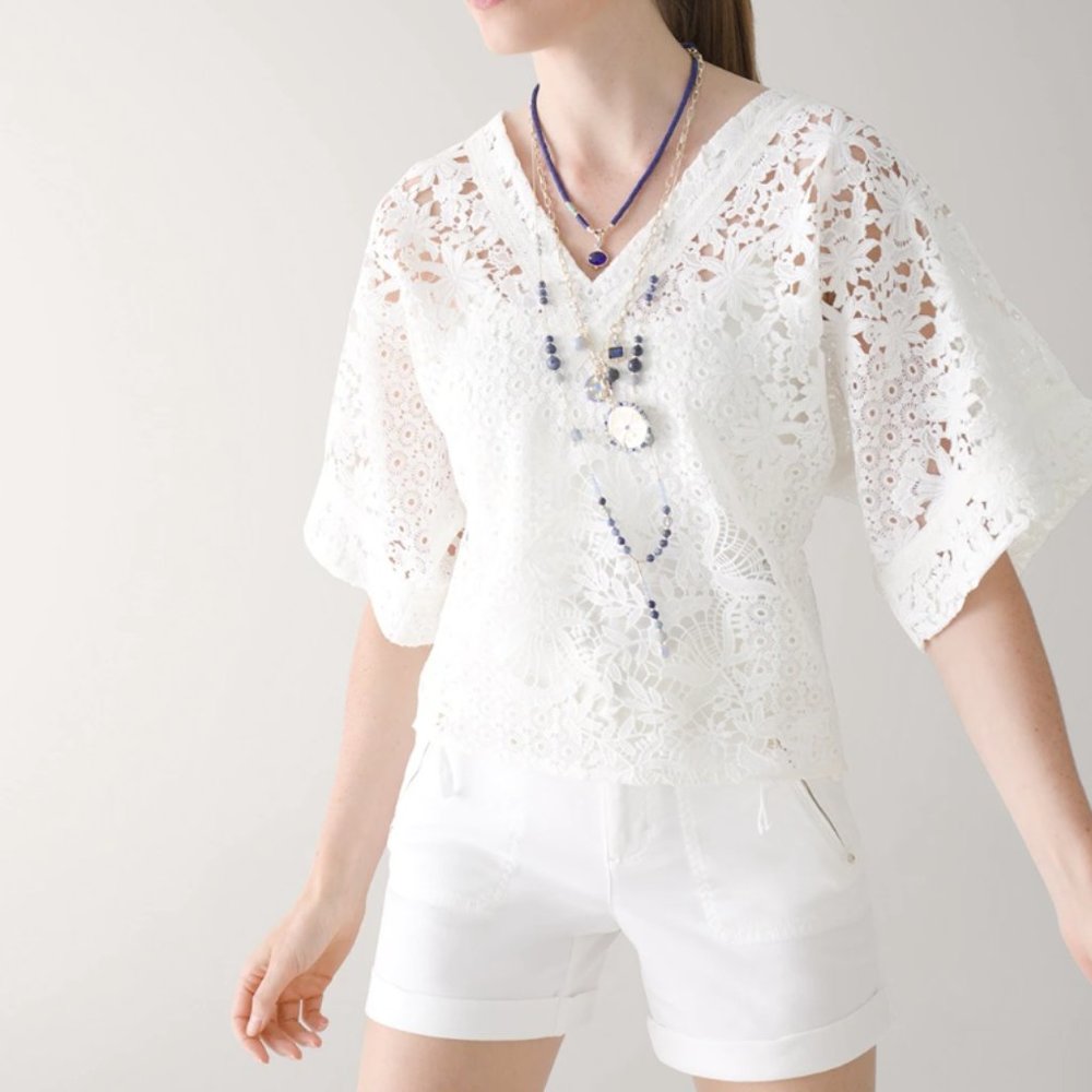 Brand New White V-Neck Lace Kimono Top